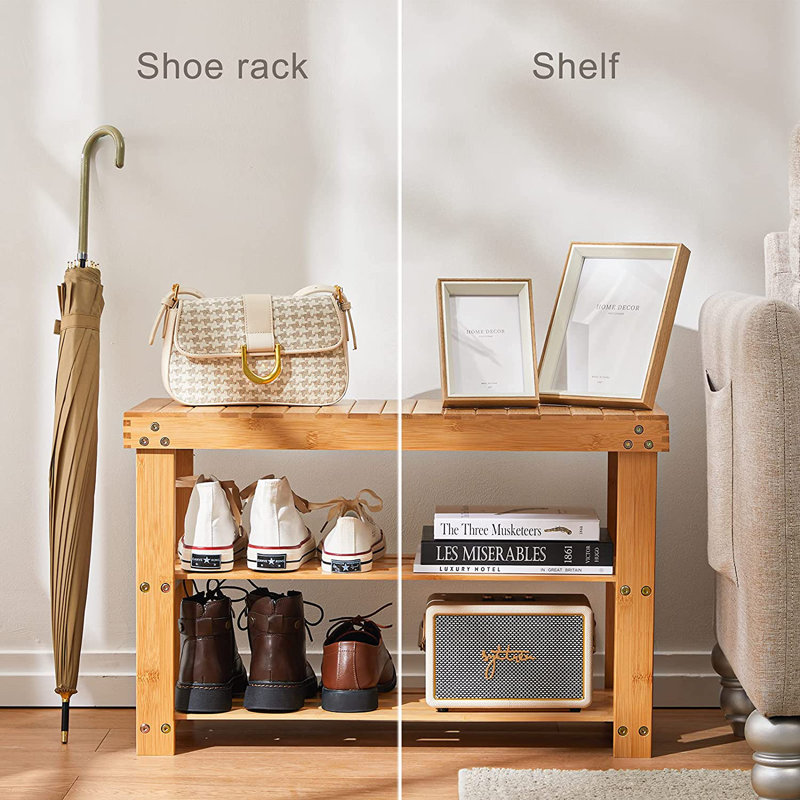 Rebrilliant Modern Minimalist 3 Tier Natural Bamboo Shoe Rack Bench Storage for Entryway Living Room 6 Pairs of Shoes Reviews Wayfair